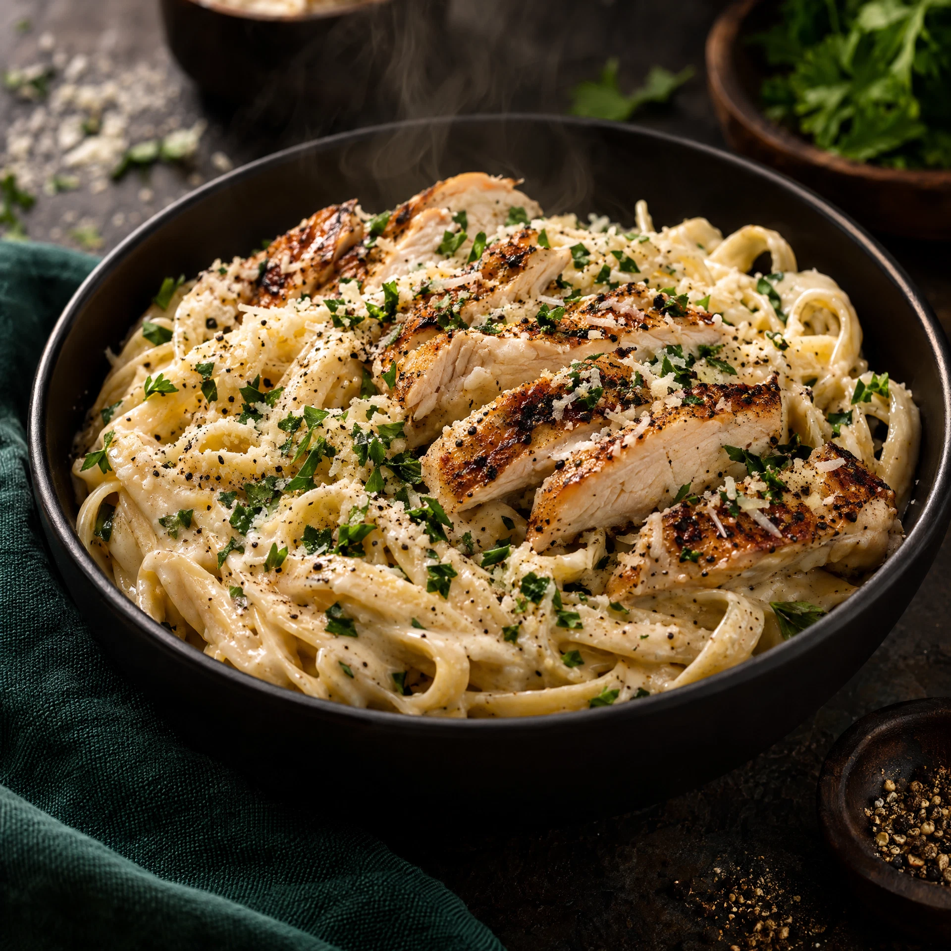 Creamy chicken Alfredo pasta