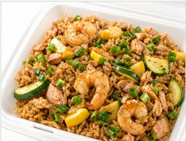 Shrimp and chicken fried rice with vegetables